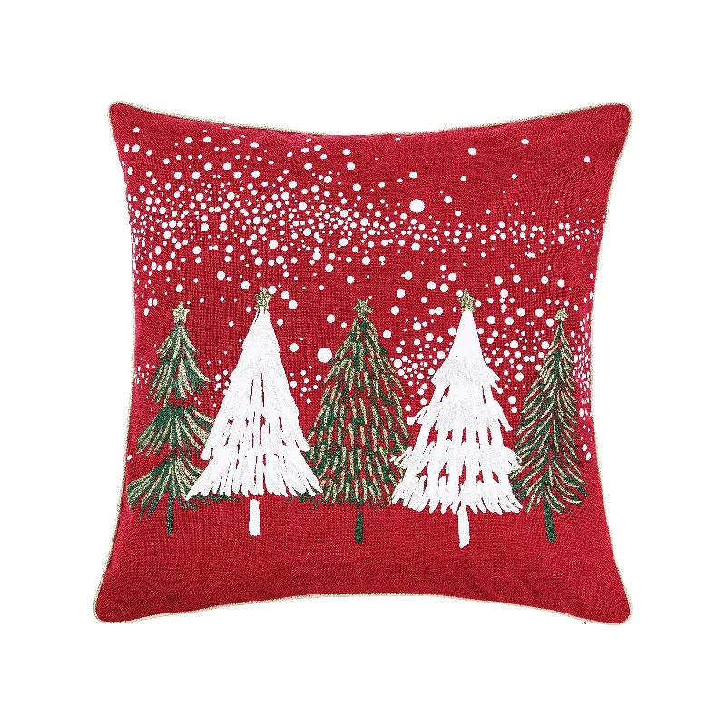 18" x 18" Snowy Trees Embellished Christmas Holiday Throw Pillow