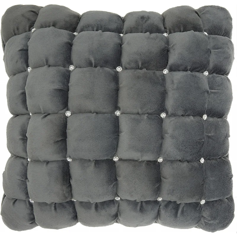 20" Dark Gray with Bling Quilted Velvet Throw Pillow