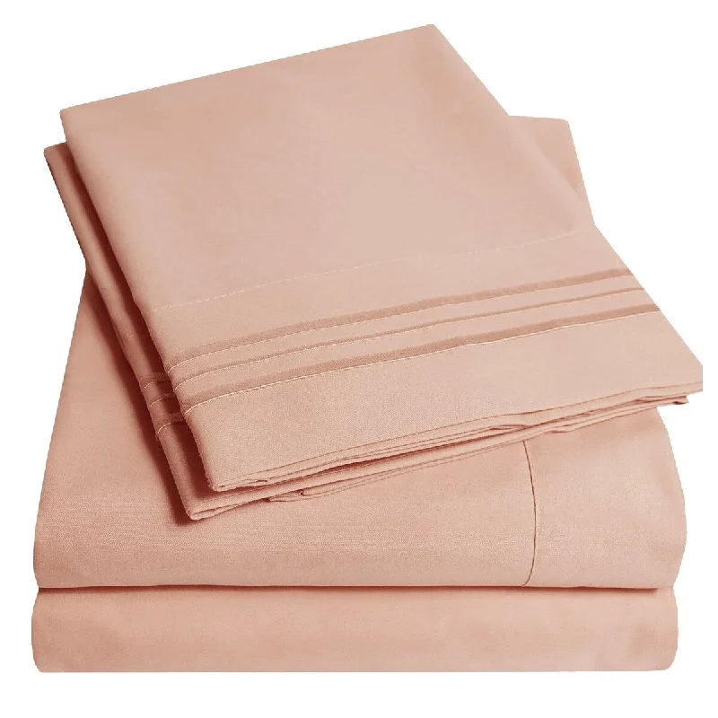 4-Piece Peach Sheet Set 2000 Embroidery Soft Cozy 12" Deep Pocket