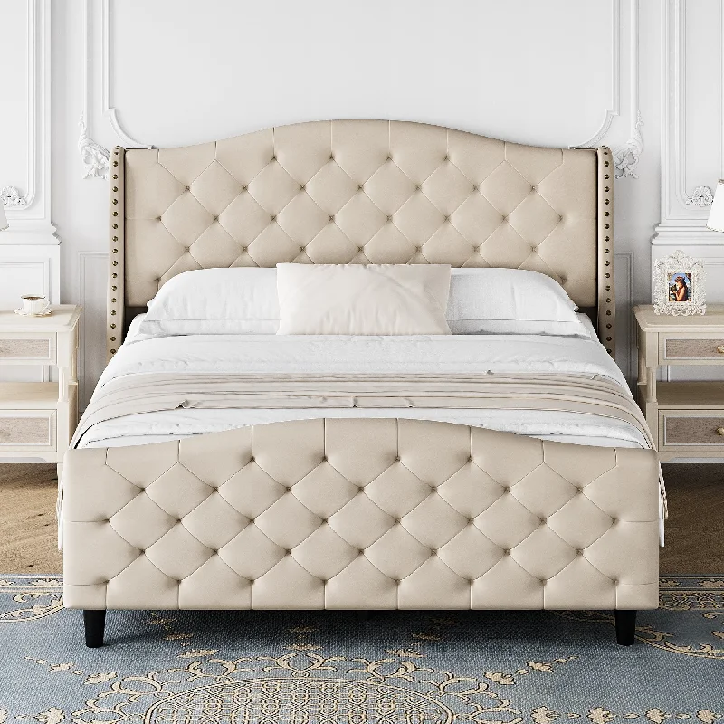 Bed Frame With Velvet Upholstered Headboard And Footboard