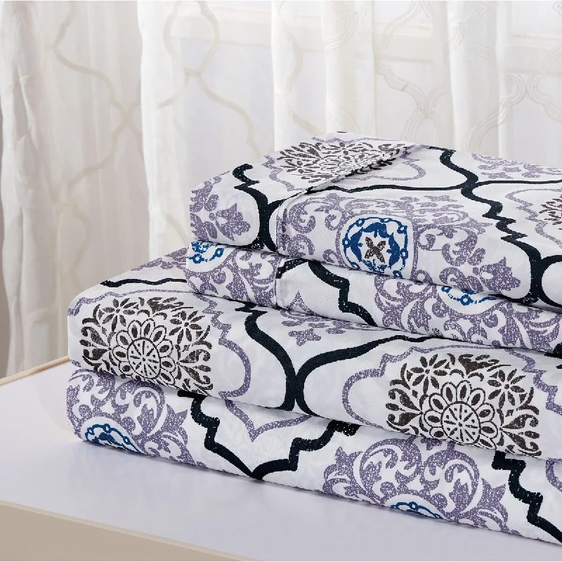 Bibb Home Egyptian Luxury 1800 Count Printed 4 Piece Sheet Set