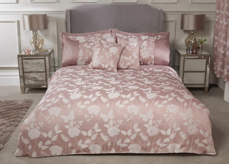 Butterfly Meadow - Embellished Jacquard Duvet Set in Blush Pink