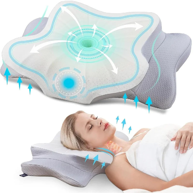 Cervical Pillow for Neck and Shoulder Ergonomic Neck Support Pillow for Side Back Stomach Sleeper, Lower Queen Size