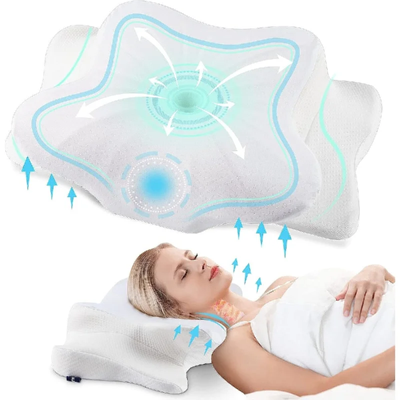 Cervical Pillow for Neck Pain Relief Ergonomic Orthopedic Neck Support Pillow for Side,Back and Stomach Sleepers, King, White