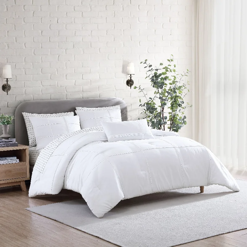 City Scene Soft-Brushed Solid Microfiber White Comforter Bonus Set