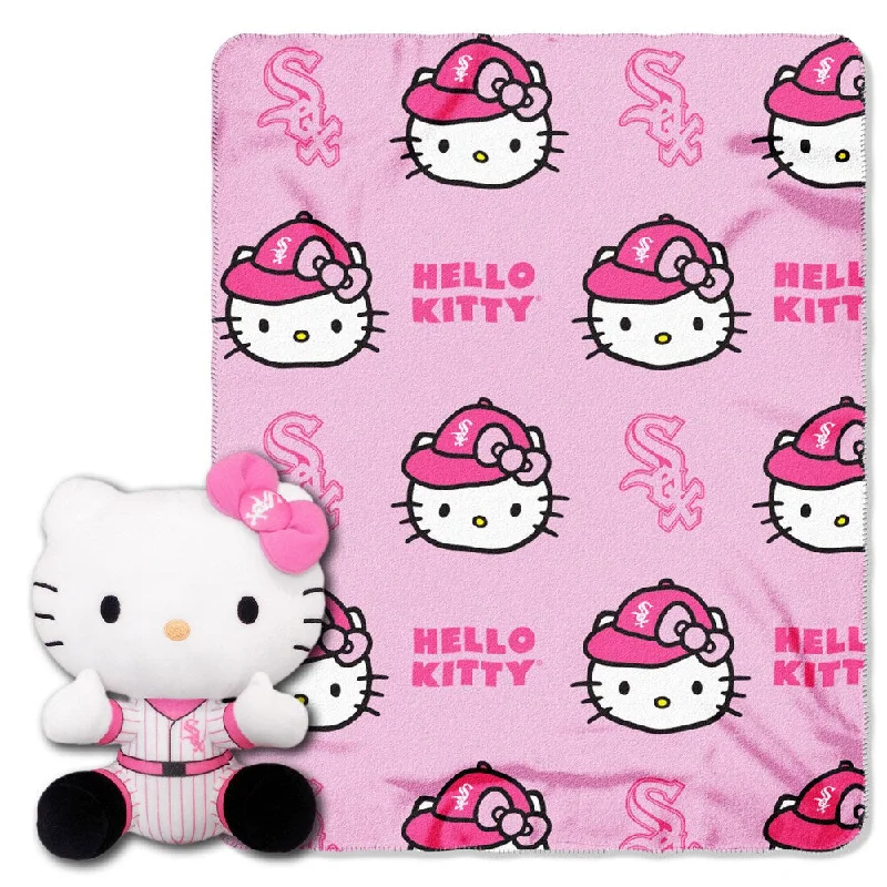 COK 027 White Sox White/Pink Polyester Hello Kitty Pillow and Throw Set