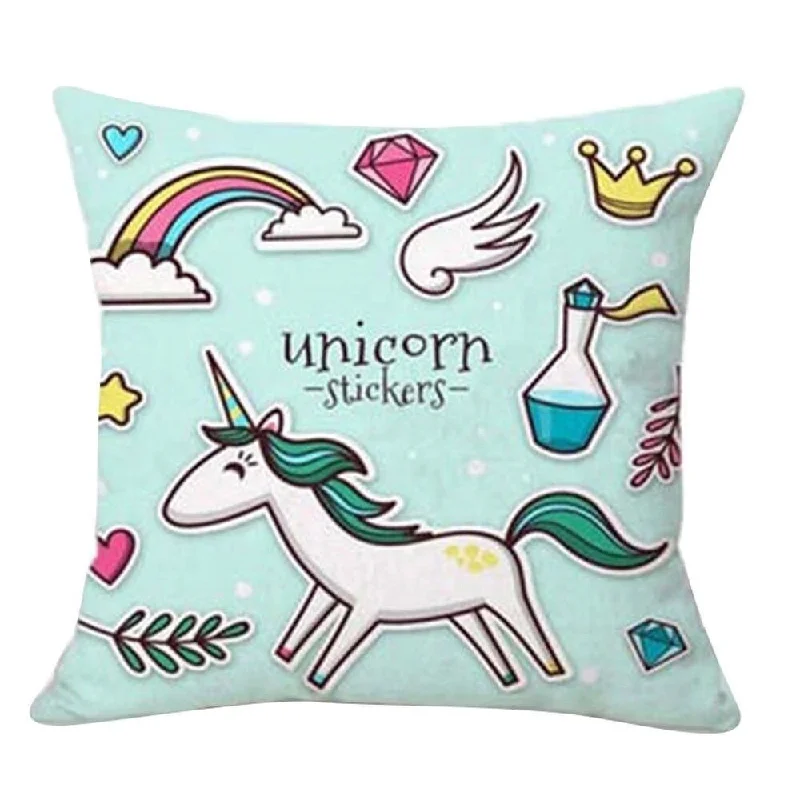 Cotton Linen PIllow Case 9 Unicorn Stickers 18 x 18