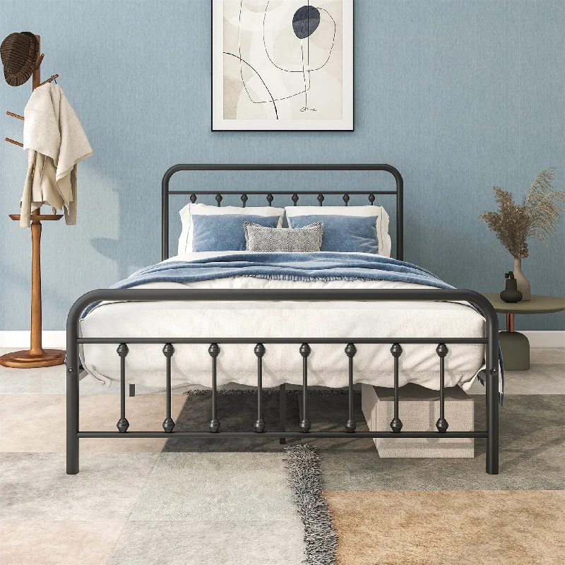 Full Metal Platform Bed Frame with Headboard with Strong Slat Support