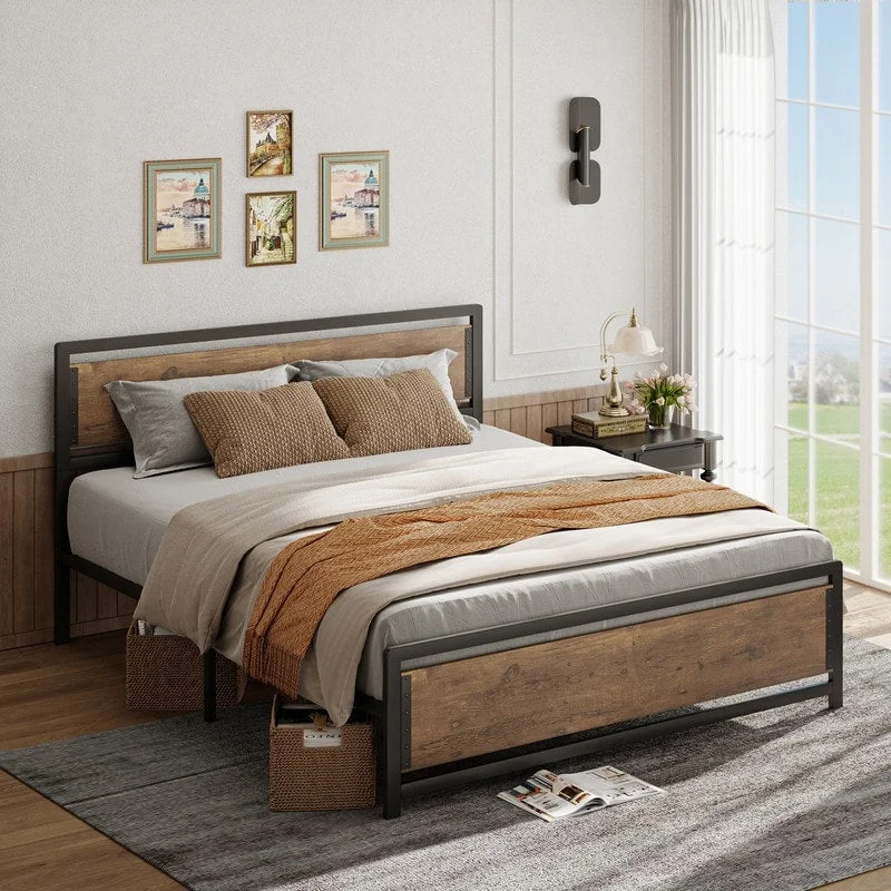 Full Queen Bed Frame with Headboard Sturdy Metal Platform Bed