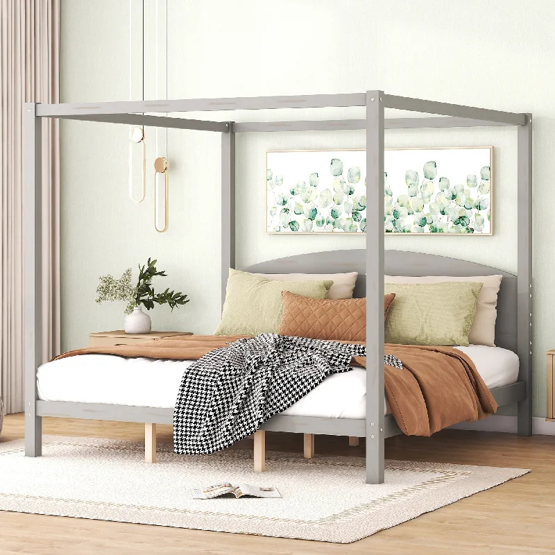 Grey King Size/ Canopy Platform Bed with Headboard and Support Legs, Available in /