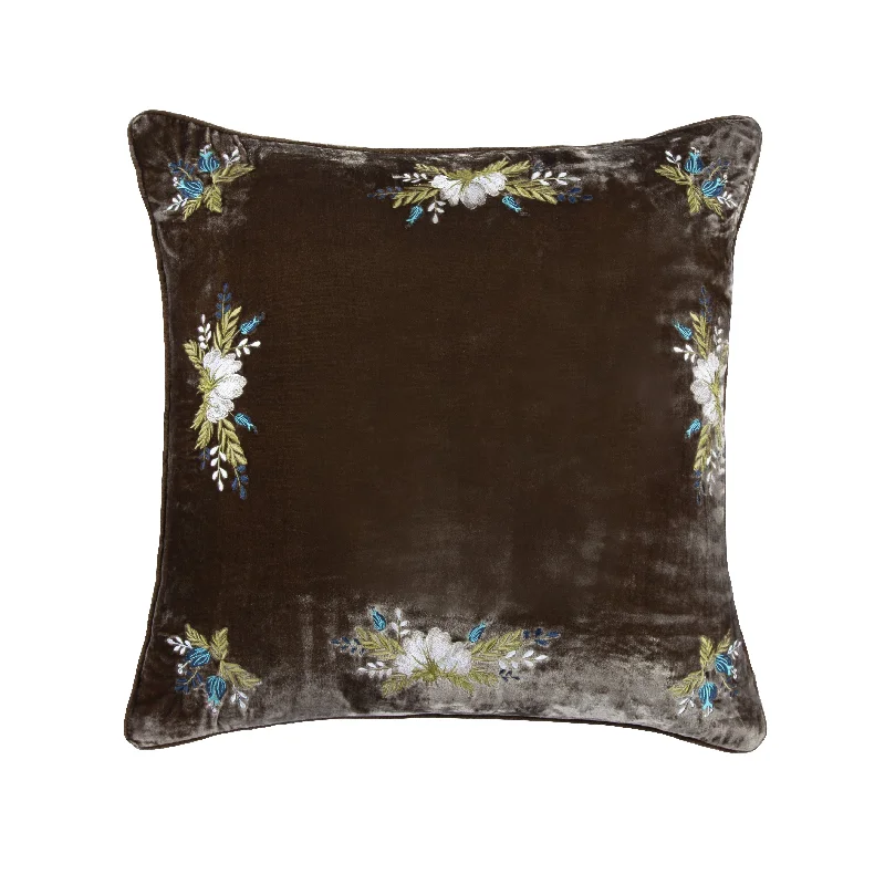 HiEnd Accents Stella Western Floral Embroidered Faux Silk Velvet Pillow