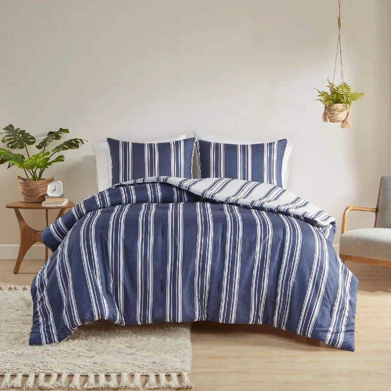 Intelligent Design Miles Navy Striped Reversible Comforter Set