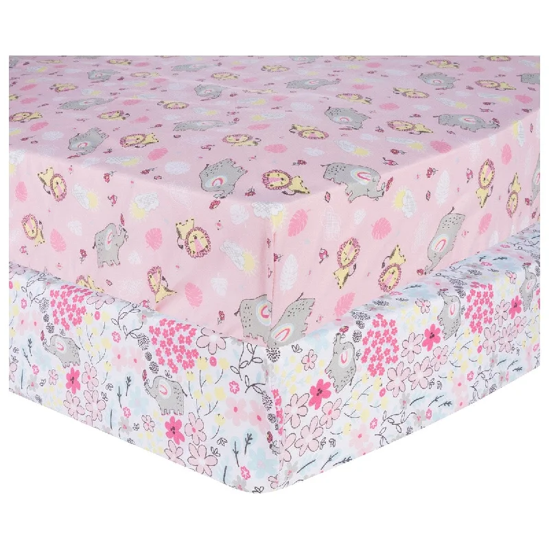 Jungle Flowers 2-Pack Microfiber Fitted Crib Sheet Set