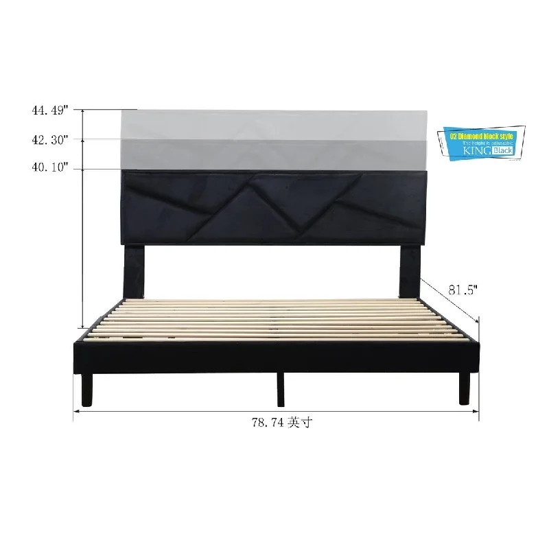 King Bed Frame with Storage Headboard and 12 Drawers LED Lights, Metal Slats Support