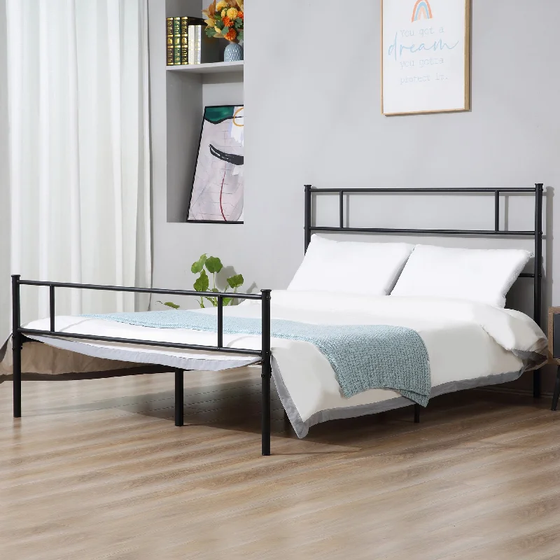 King Metal Bed Frame Solid Bedstead Base with Headboard and Footboard, Metal Slat Support and Underbed Storage Space, Bedroom Furniture w/ Space