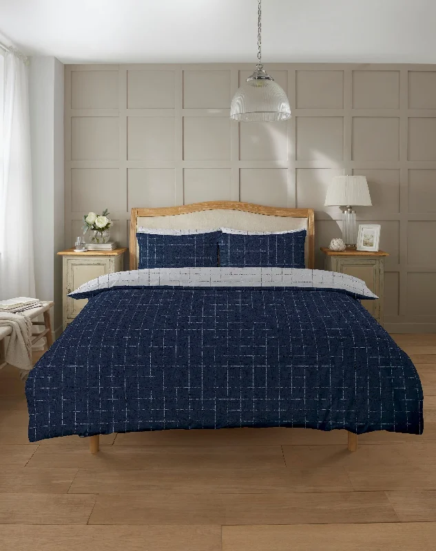 Lewis's Fletcher Check Duvet Set - Navy