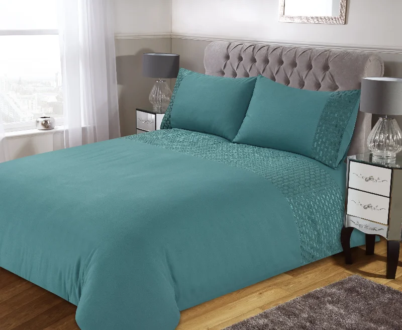 Lewis's Sophia Cut Velvet Panel Duvet Set - Emerald Green