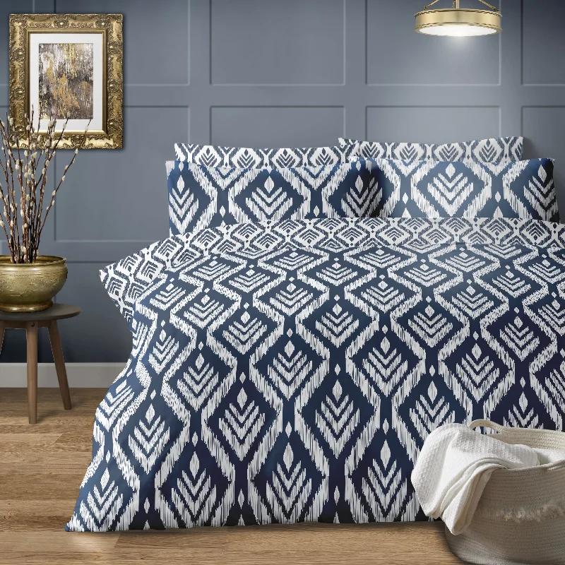 Lewis's Tahlia Ikat Duvet Set - Navy