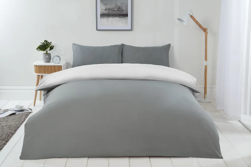 Lyla Reversible Duvet Set in Grey/White