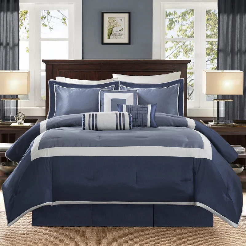 Madison Park Abigail Navy Solid Pieced 7 Piece Comforter Set