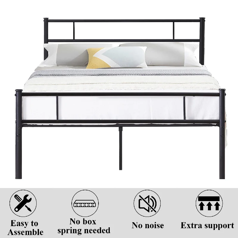 Metal Bed Frame with Headboard and Footboard, No Box Spring Needed