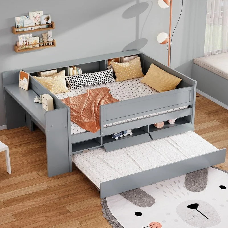 Multi-Functional Daybed with Drawers and Trundle, Headboard Storage and Tables