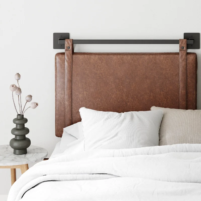 Nathan James Harlow Wall Mount Upholstered Headboard with Metal Rail