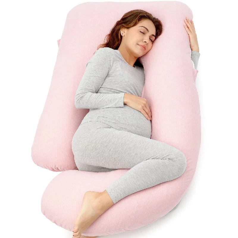 Pregnancy Pillow,Maternity Body Pillow with Velvet Cover,C Shaped Body Pillow for Sleeping (Cooling Cotton-Apricot)