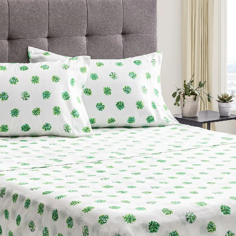 Sheet Sets 4PC Q Printed Microfiber Succulents