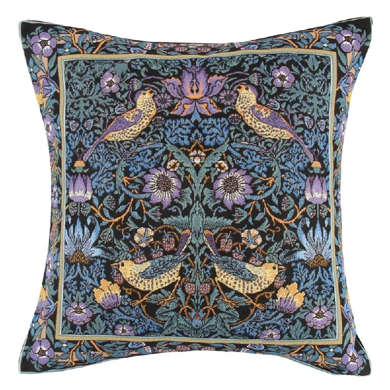 Strawberry Thief by William Morris Tapestry Throw Pillow in Purple