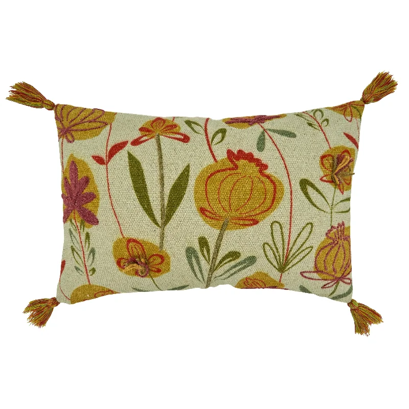 Throw Pillow With Embroidered Flowers