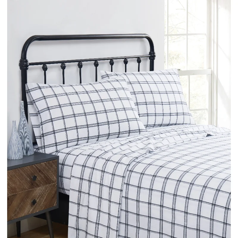 Truly Soft Printed and Solid Cotton Flannel 4 Piece Sheet Set