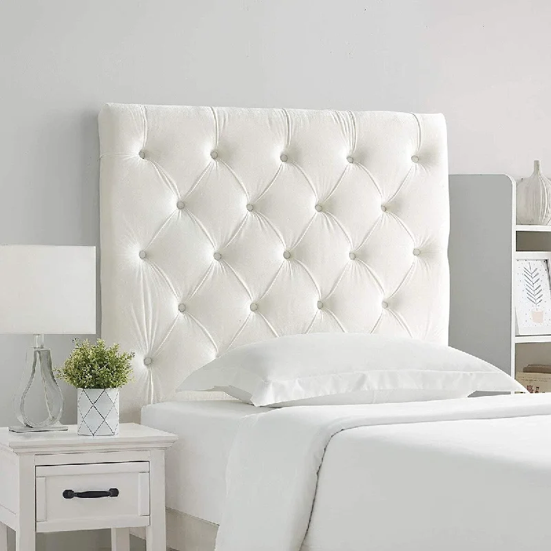 Tufted Velvet Plush College Dorm Headboard - White