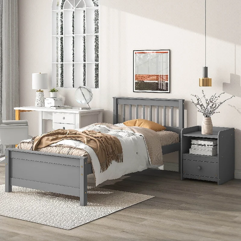 Twin Bed with Headboard and Footboard for Kids, Teens, Adults,with a Nightstand