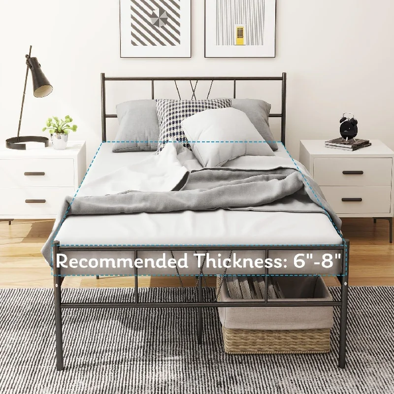 Twin Size Metal Platform Bed Frame with Headboard Footboard, Heavy Duty Steel Slat Support, Easy Assembly Mattress Foundation