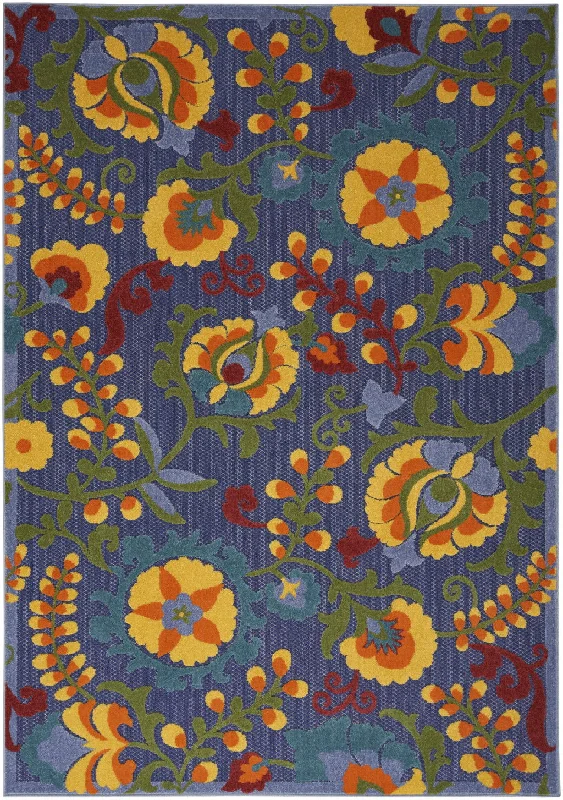 4' X 6' Floral Power Loom Area Rug - Blue / Yellow