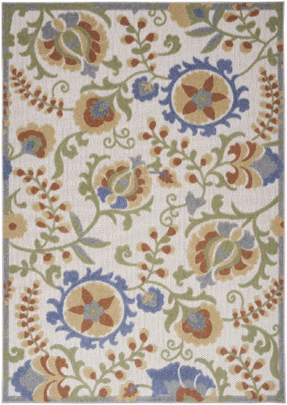 4' X 6' Floral Power Loom Area Rug - Yellow / Blue