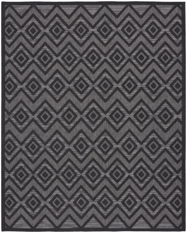 7' X 10' Geometric Flatweave Area Rug - Black