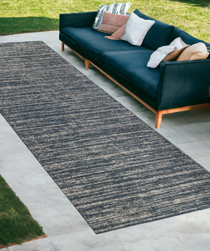 8' Runner Striped Stain Resistant Indoor / Outdoor Runner Rug - Gray / Blue