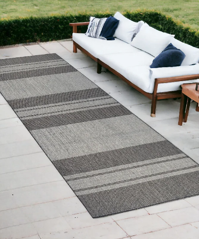 8' Runner Striped Stain Resistant Outdoor / Indoor Runner Rug - Blue / Gray