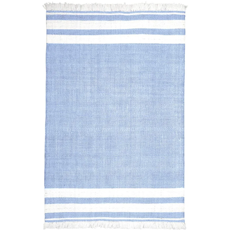 8' X 10' Striped Handmade Stain Resistant Non Skid Indoor / Outdoor Area Rug - Blue