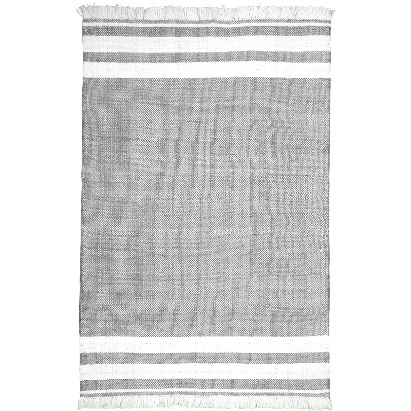 8' X 10' Striped Handmade Stain Resistant Non Skid Indoor Outdoor Area Rug - Gray