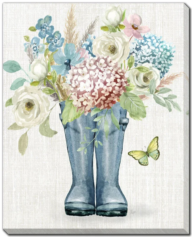 Blue Boot Blooms Wall Art - Blue/Green/White - 16 X 20