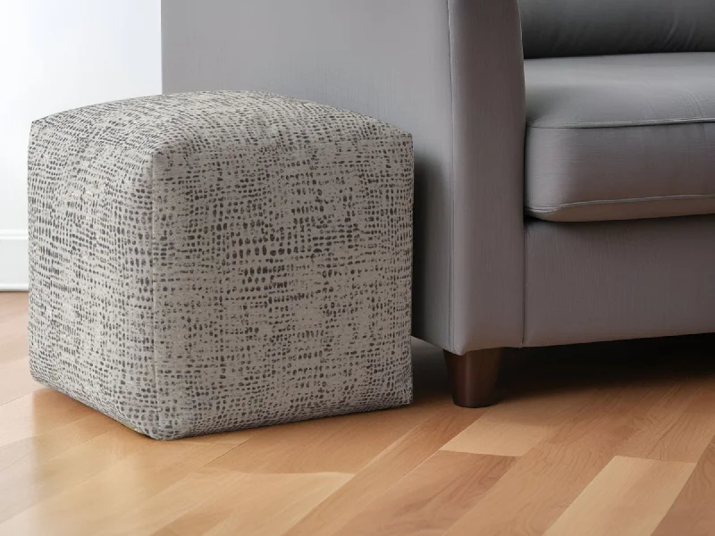 Canvas Abstract Pouf Ottoman - Beige