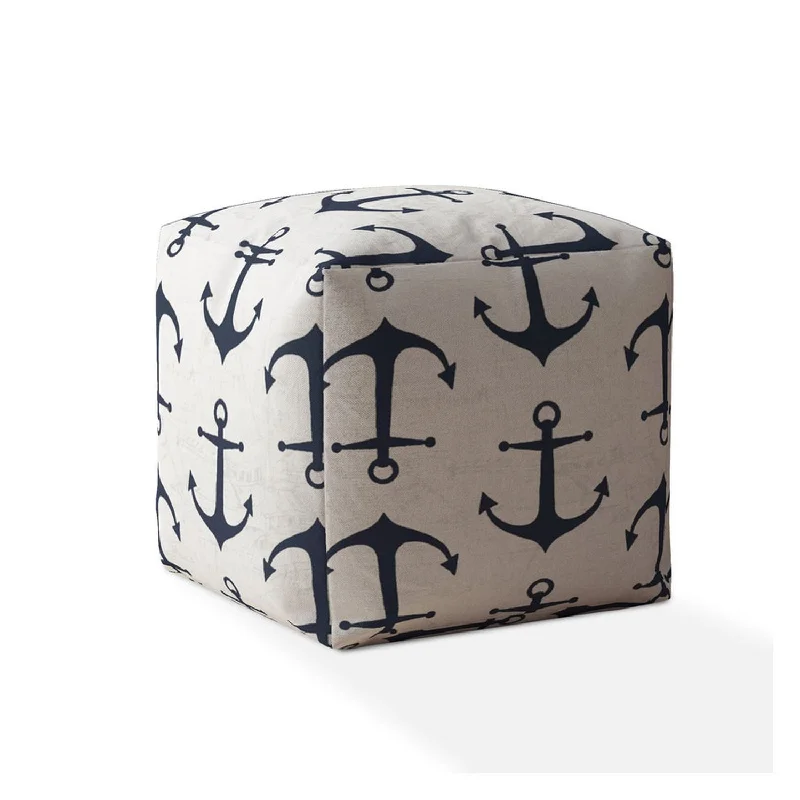 Canvas Anchor Pouf Cover - Blue