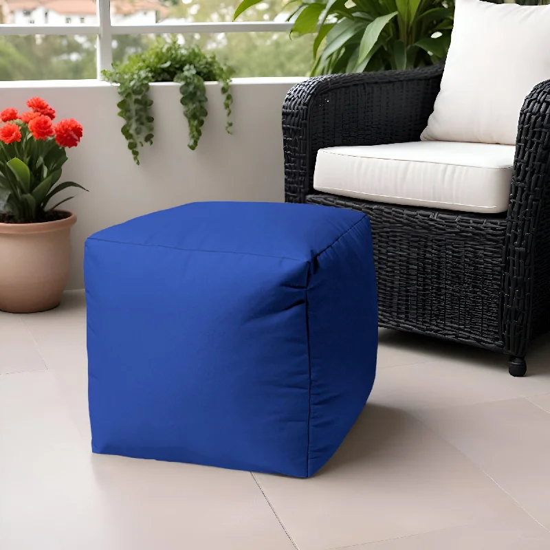 Canvas Cube Outdoor Pouf Ottoman - Blue