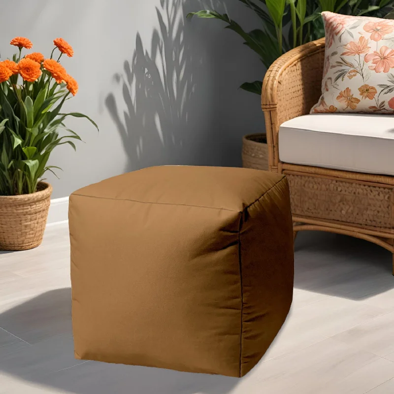 Canvas Cube Outdoor Pouf Ottoman - Brown