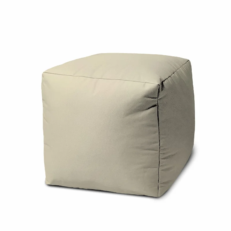 Canvas, Cube Outdoor Pouf Ottoman - Ivory