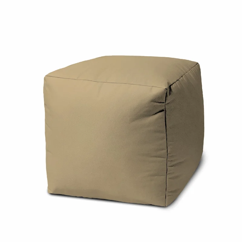 Canvas Cube Outdoor Pouf Ottoman - Khaki