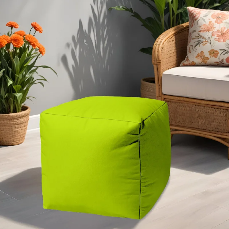 Canvas Cube Outdoor Pouf Ottoman - Lime Green